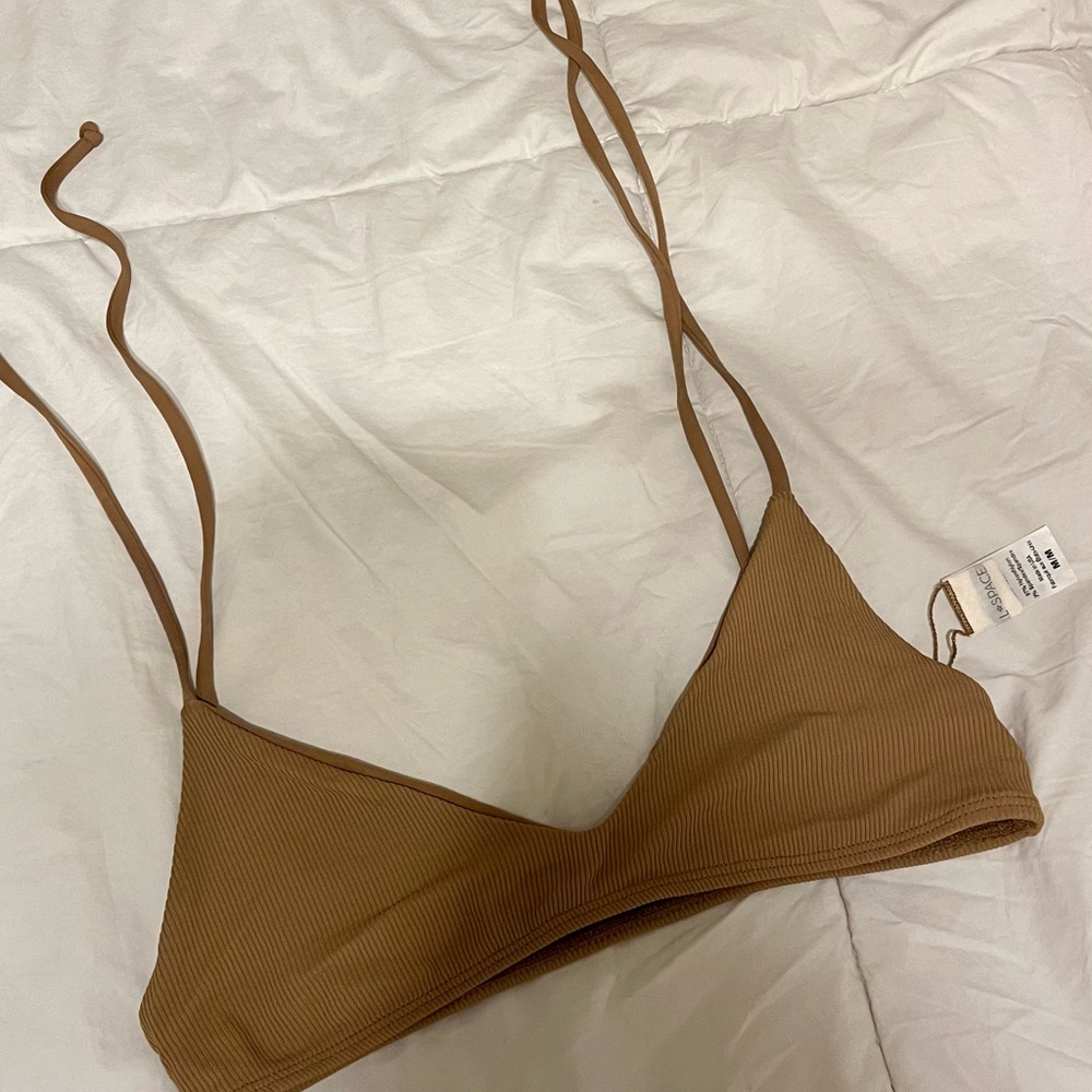Space Brown Ribbed bikini top